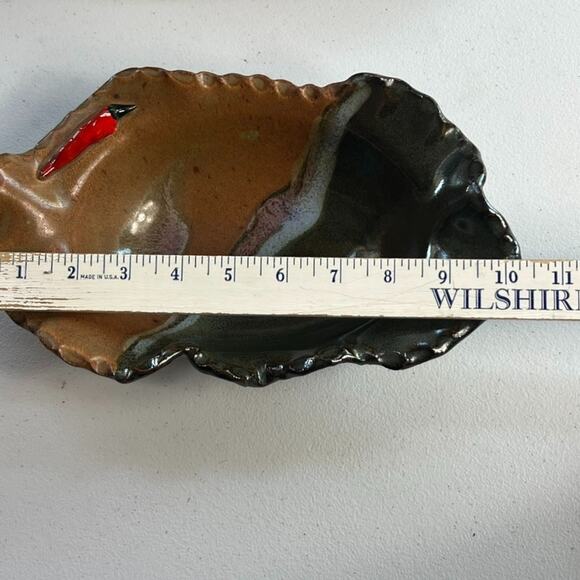 Medium 10" Abstract Art Studio Pottery Bowl Crimped Wavy Rim Brown Earth Tones - Picture 4 of 9